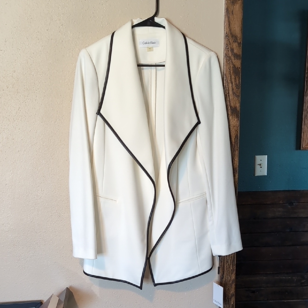 Calvin Klein Women's Open Front Jacket with Black Trim